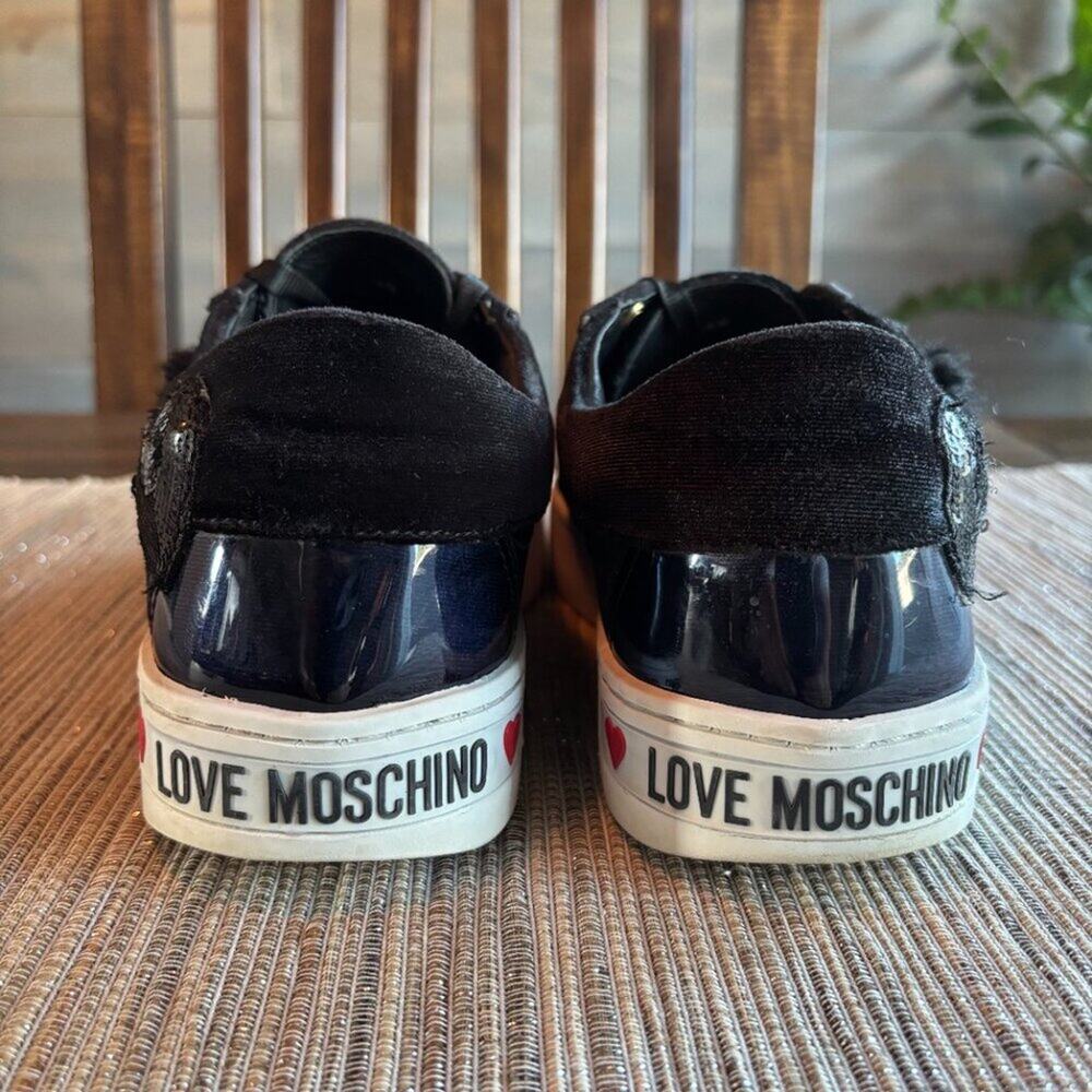 LOVE MOSCHINO | Women's Black Velvet Puffy & Sequin Heart Sneakers Size 38